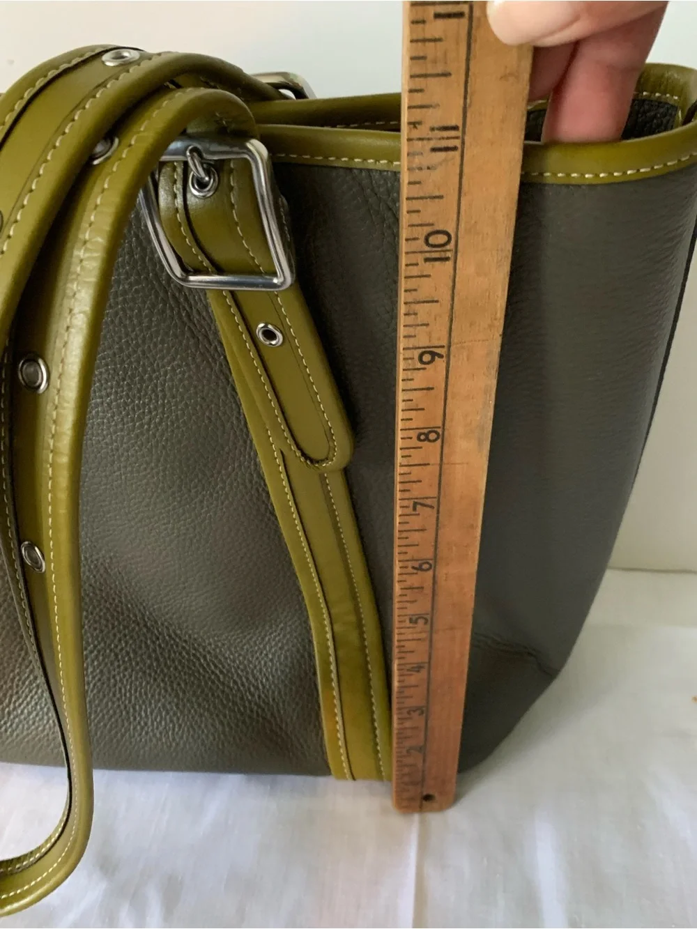 Coach Olive Green Leather Tote with Contrast Trim